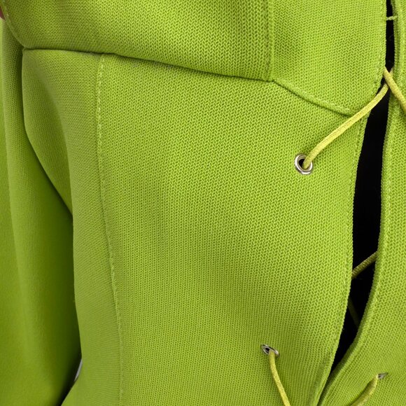 SANDRO Made in France Lace-Up Collared Long Sleeve Lime Green Top Blouse US 6 - Picture 5 of 9